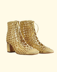 Nappa Hand Woven Ankle Boots | Warm Gold