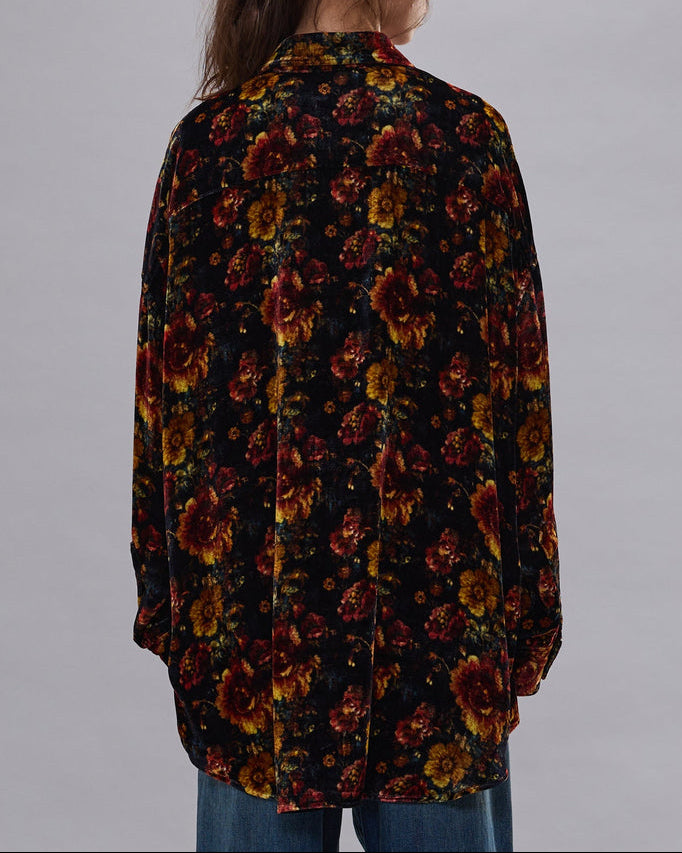 Drop Neck Shirt | Orange Multi Floral Velvet