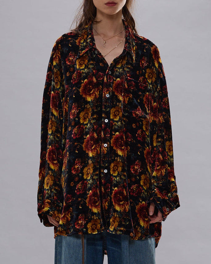 Drop Neck Shirt | Orange Multi Floral Velvet