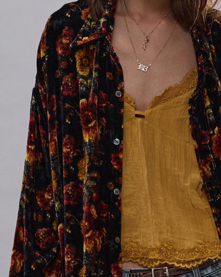 Drop Neck Shirt | Orange Multi Floral Velvet