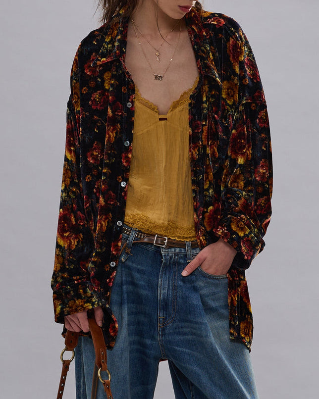 Drop Neck Shirt | Orange Multi Floral Velvet