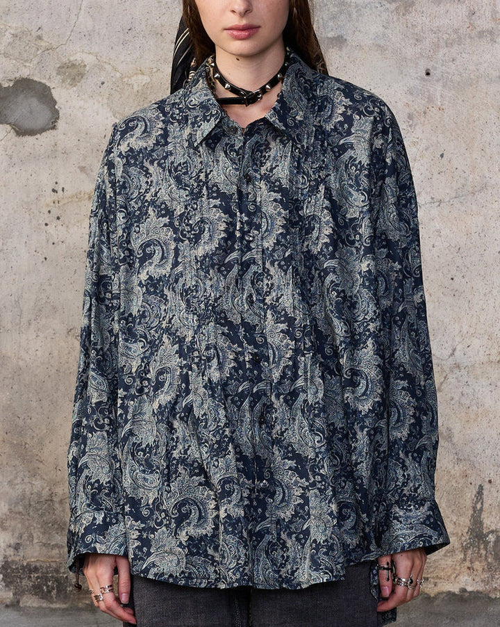 Pin Tuck Drop Neck Shirt | Indigo