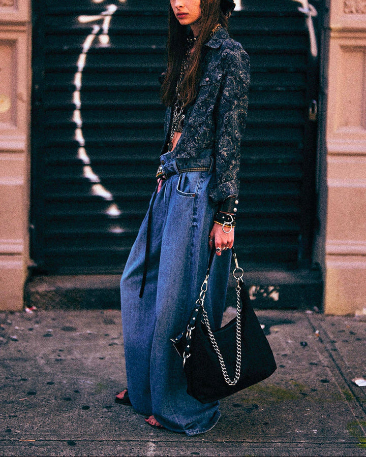 Pleated Waistband Jean | Concrete Blue