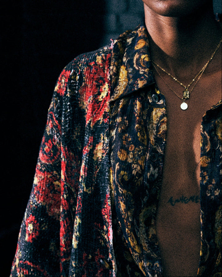 Printed Boyfriend Cardigan | Black/Red