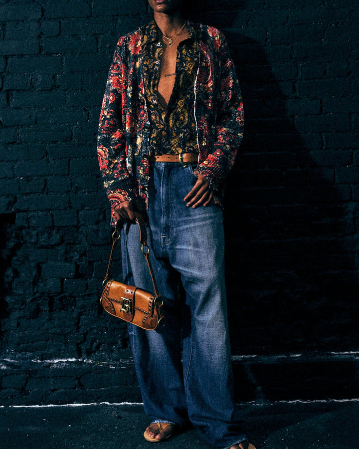 Printed Boyfriend Cardigan | Black/Red