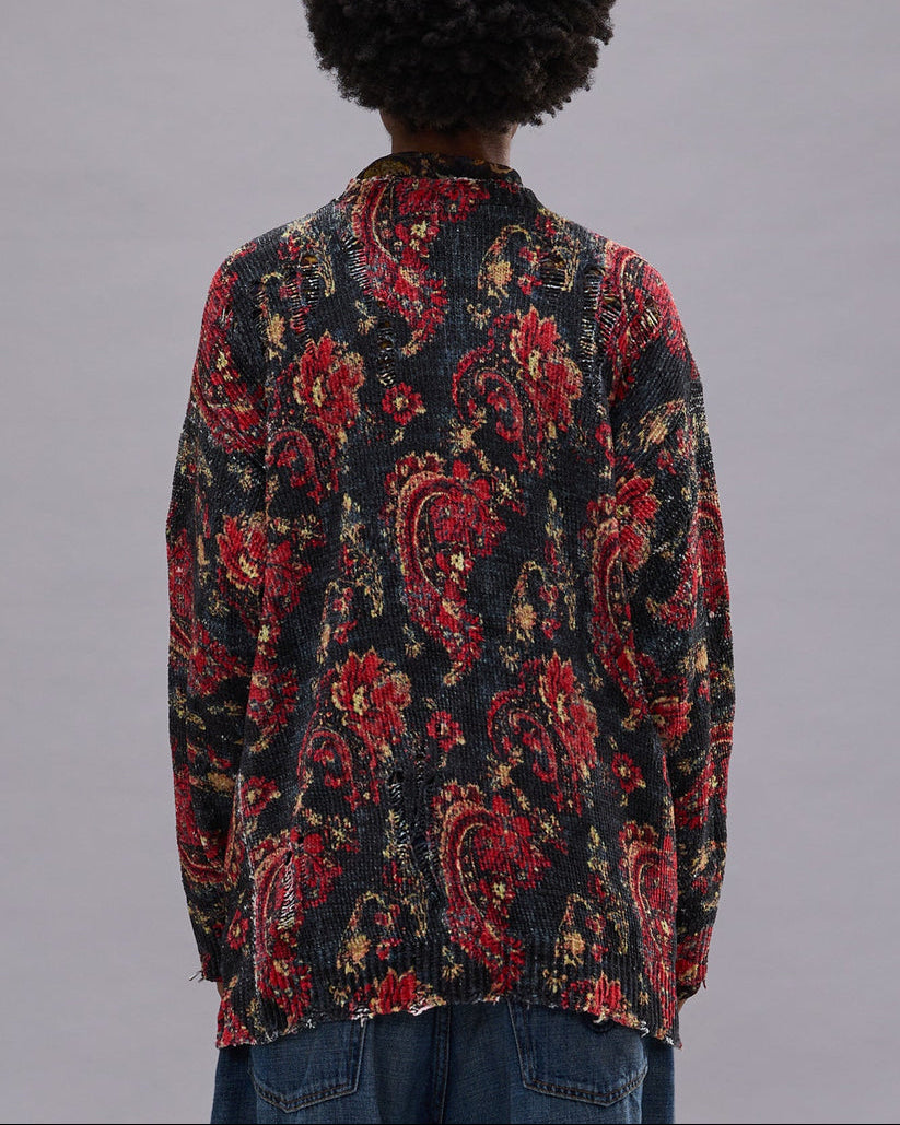 Printed Boyfriend Cardigan | Black/Red