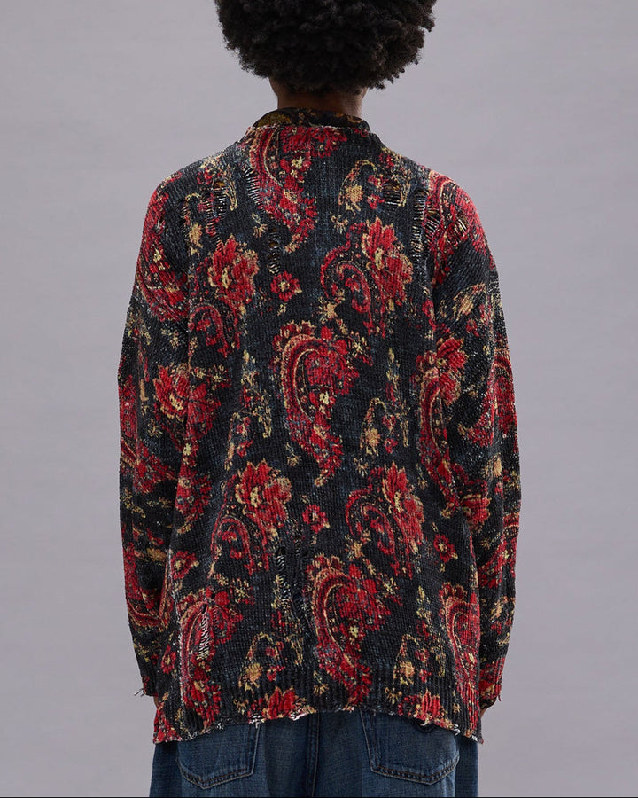 Printed Boyfriend Cardigan | Black/Red