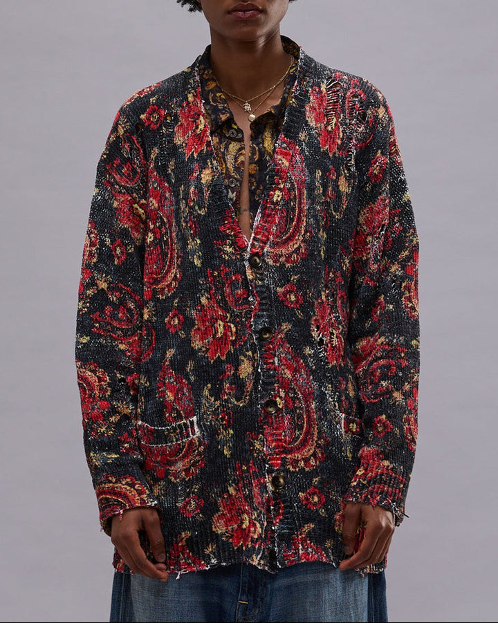 Printed Boyfriend Cardigan | Black/Red