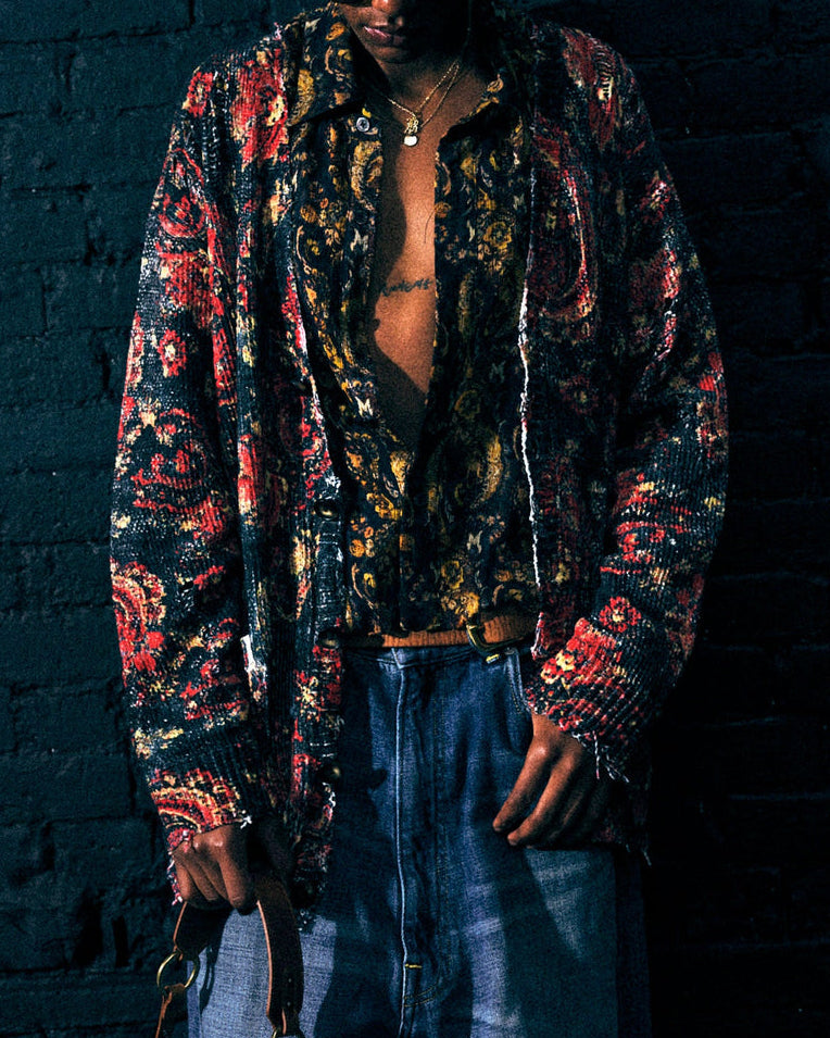 Printed Boyfriend Cardigan | Black/Red