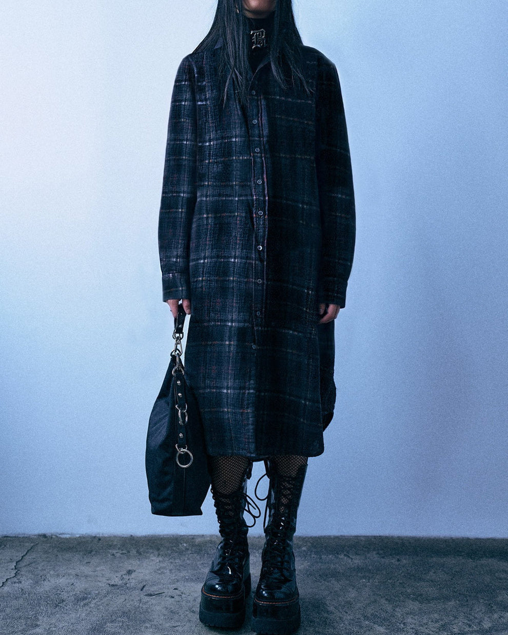 Reversible Jumbo Shirtdress | Black Multicolor Butterflies W Plaid