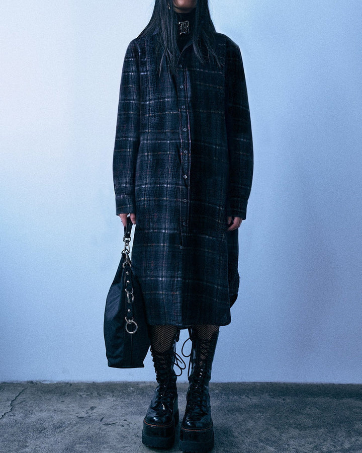 Reversible Jumbo Shirtdress | Black Multicolor Butterflies W Plaid