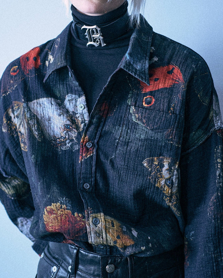 Reversible Shredded Seam Shirt | Black Butterflies W Plaid