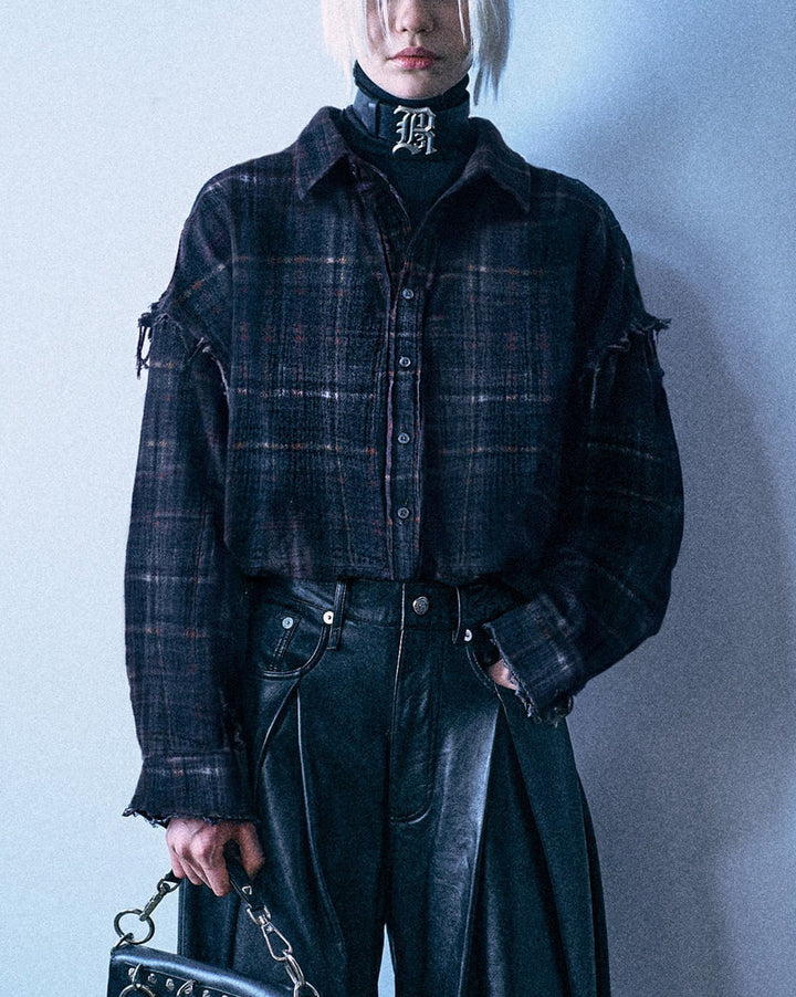 Reversible Shredded Seam Shirt | Black Butterflies W Plaid