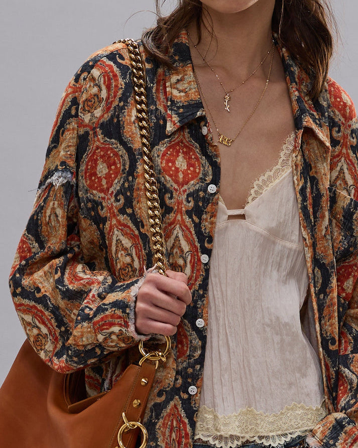 Shredded Seam Drop Neck Shirt | Orange Dark Navy