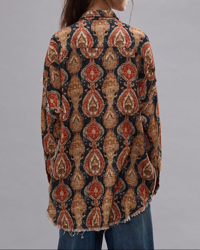 Shredded Seam Drop Neck Shirt | Orange Dark Navy