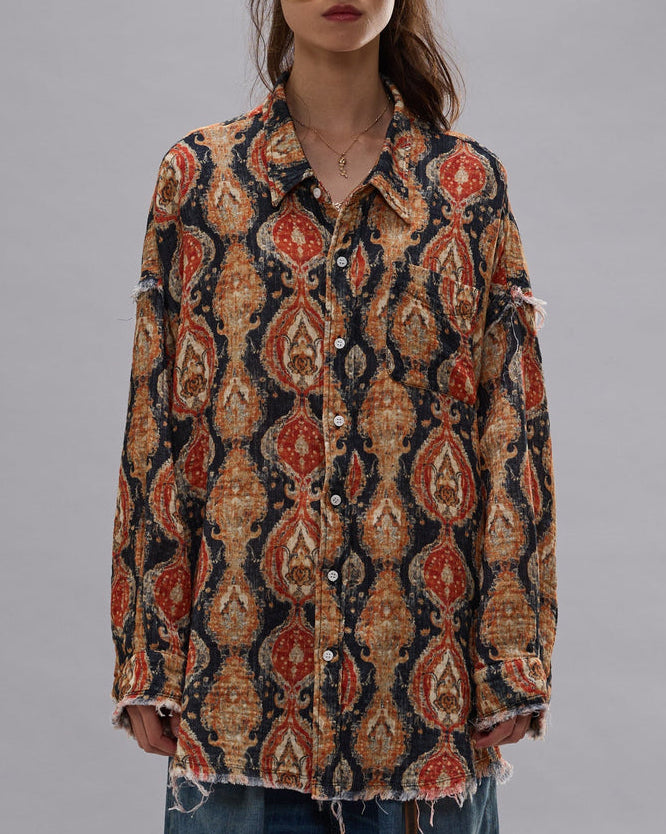 Shredded Seam Drop Neck Shirt | Orange Dark Navy