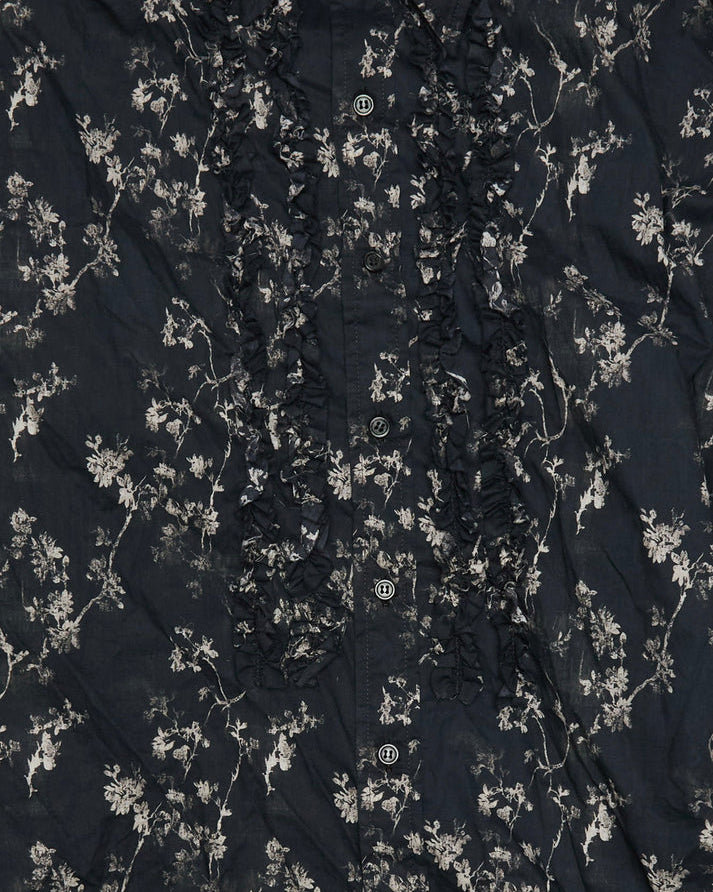 Shredded Seam Ruffle Shirt | Floral on Black
