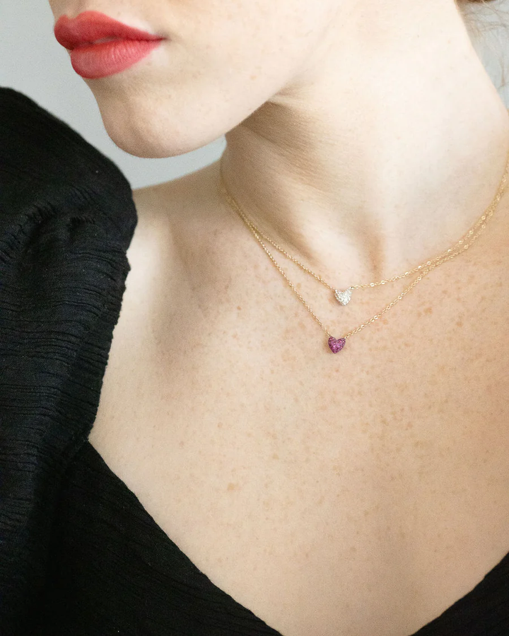 Sweet P Heart Necklace 14K Yellow & White Gold w/ white sapphires