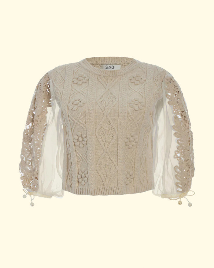 Bente Embroidery Combo Sweater | Cream