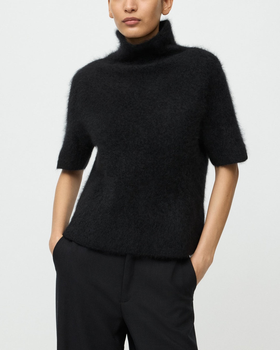 Brushed Short Sleeve Turtleneck | Black — 4:5 cropped view 2