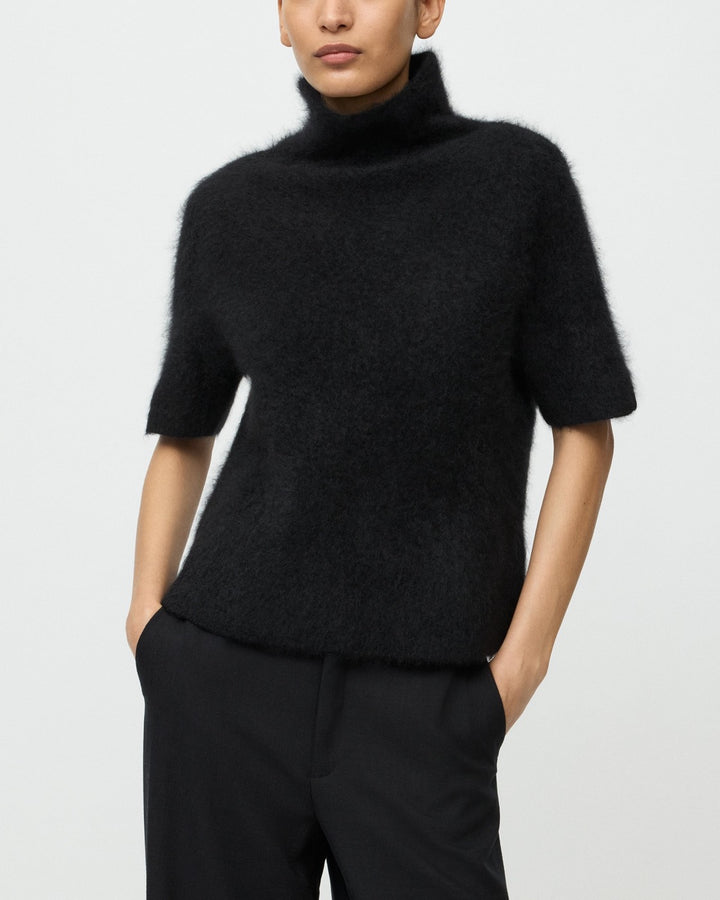 Brushed Short Sleeve Turtleneck | Black — 4:5 cropped view 2