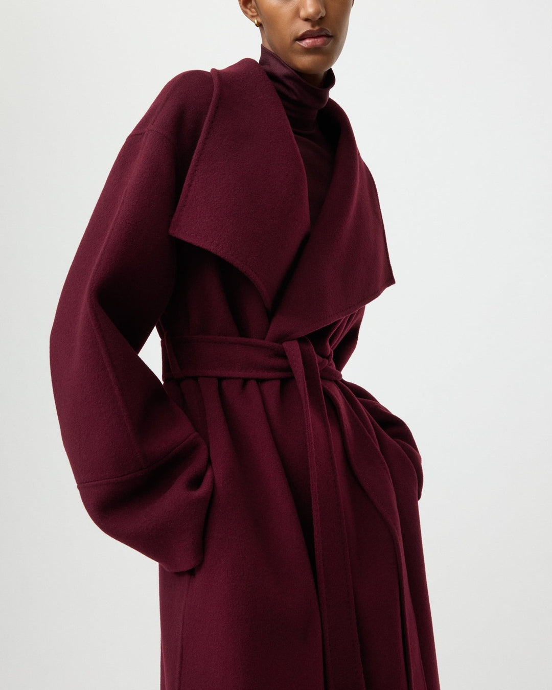 Soft Goat Long Coat | Bordeaux — 4:5 cropped view 4