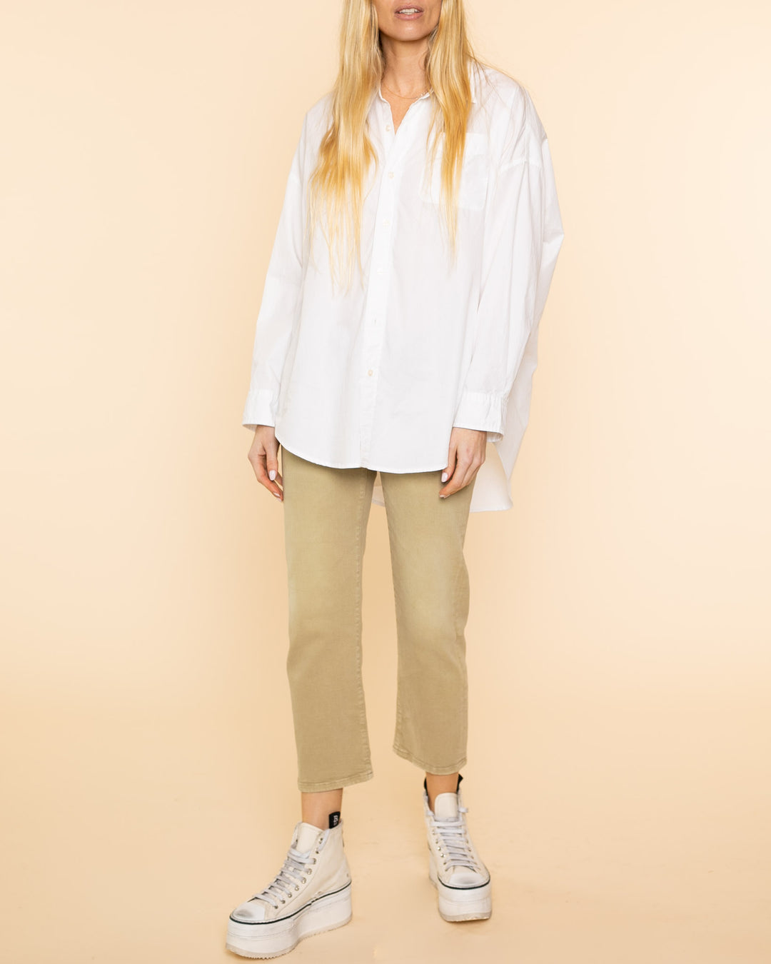 Drop Neck Oxford Shirt | White