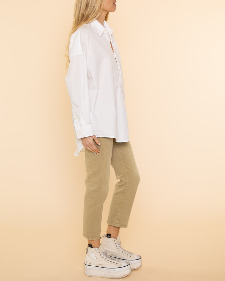 Drop Neck Oxford Shirt | White