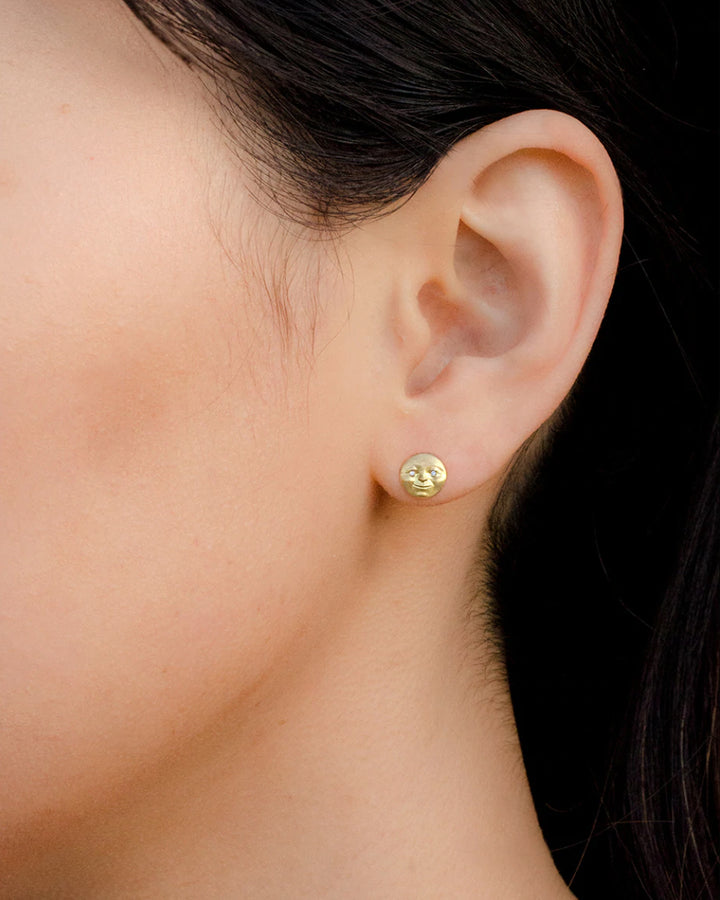 Moonface Stud Earrings with Diamond Eyes