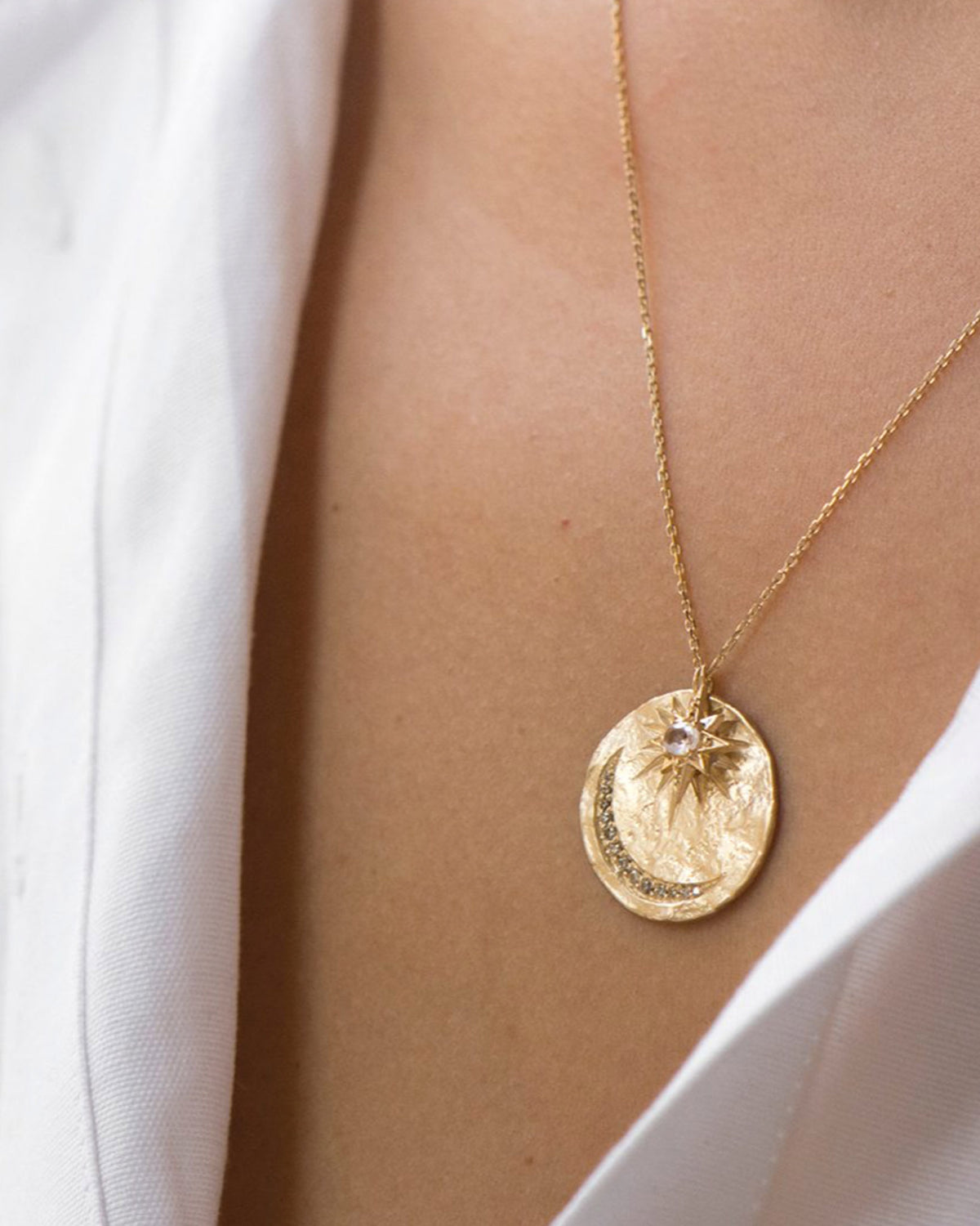 Diamond Moon and Sapphire Star Necklace