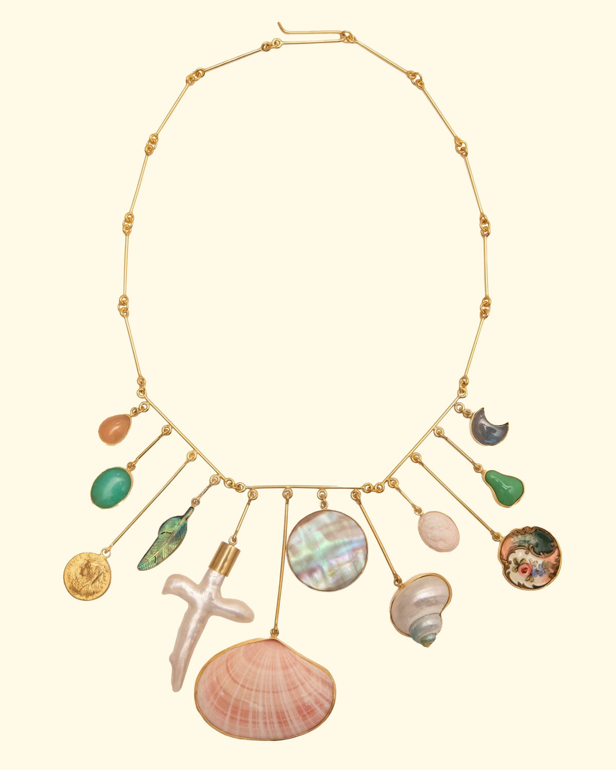 Shell wire charm drop necklace