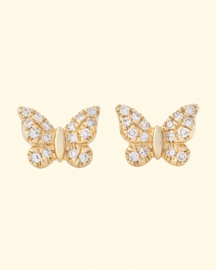 Petite Pave Butterfly Studs | Yellow Gold